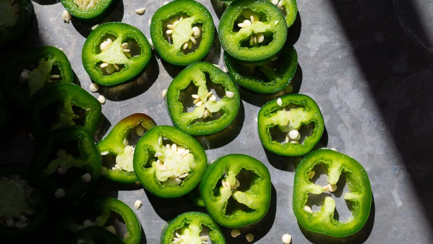 Sliced jalapeño peppers.