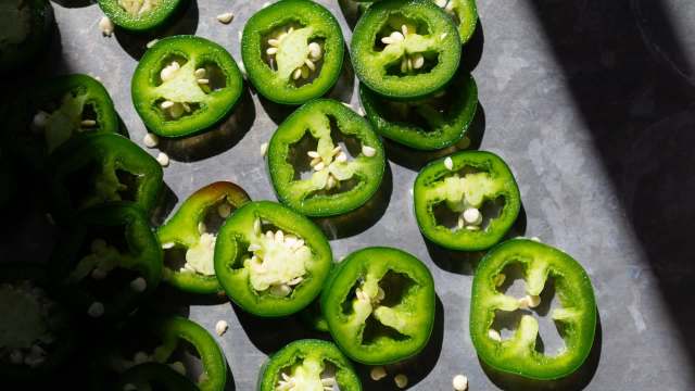 Sliced jalapeño peppers.