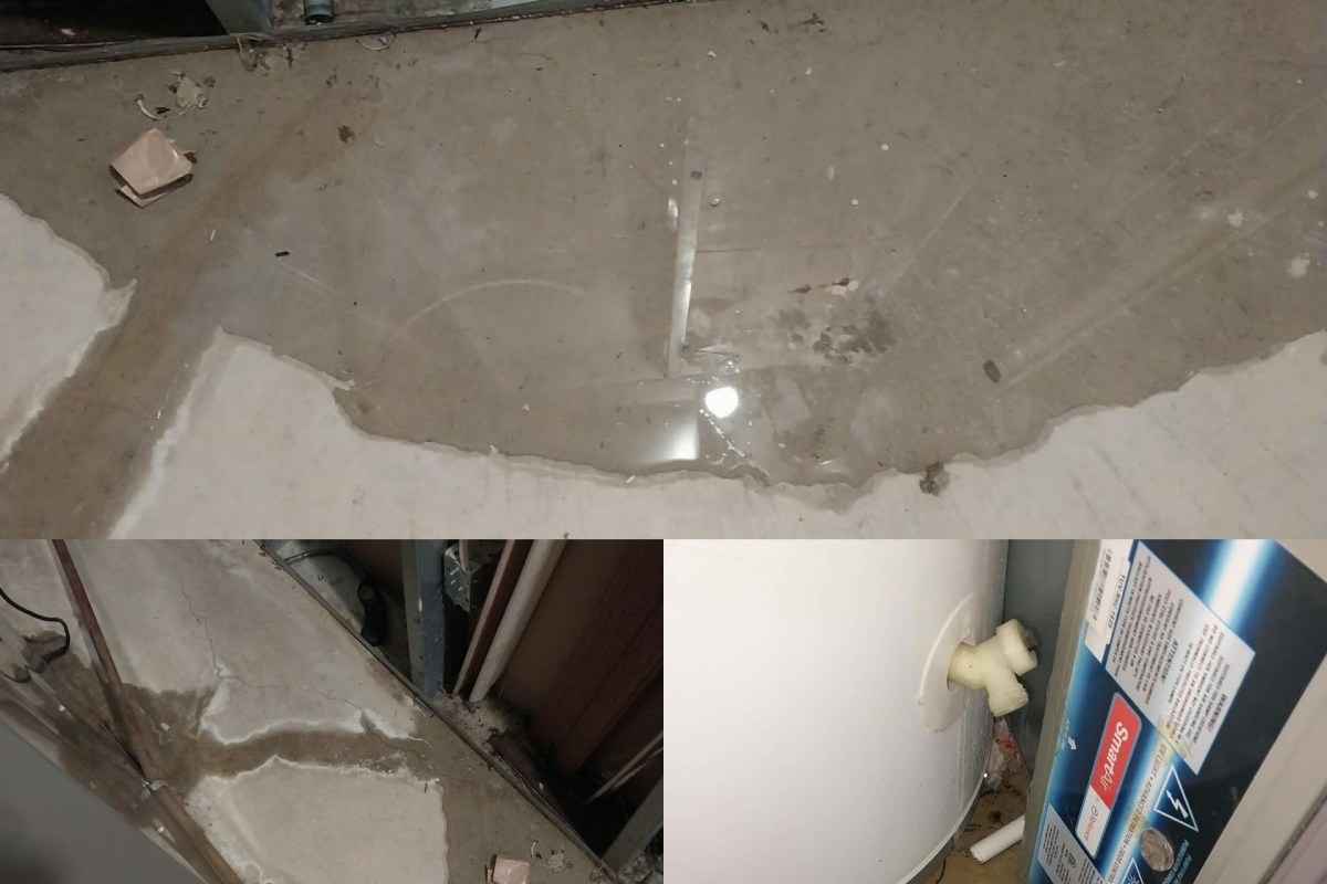 A leak from a water heater.