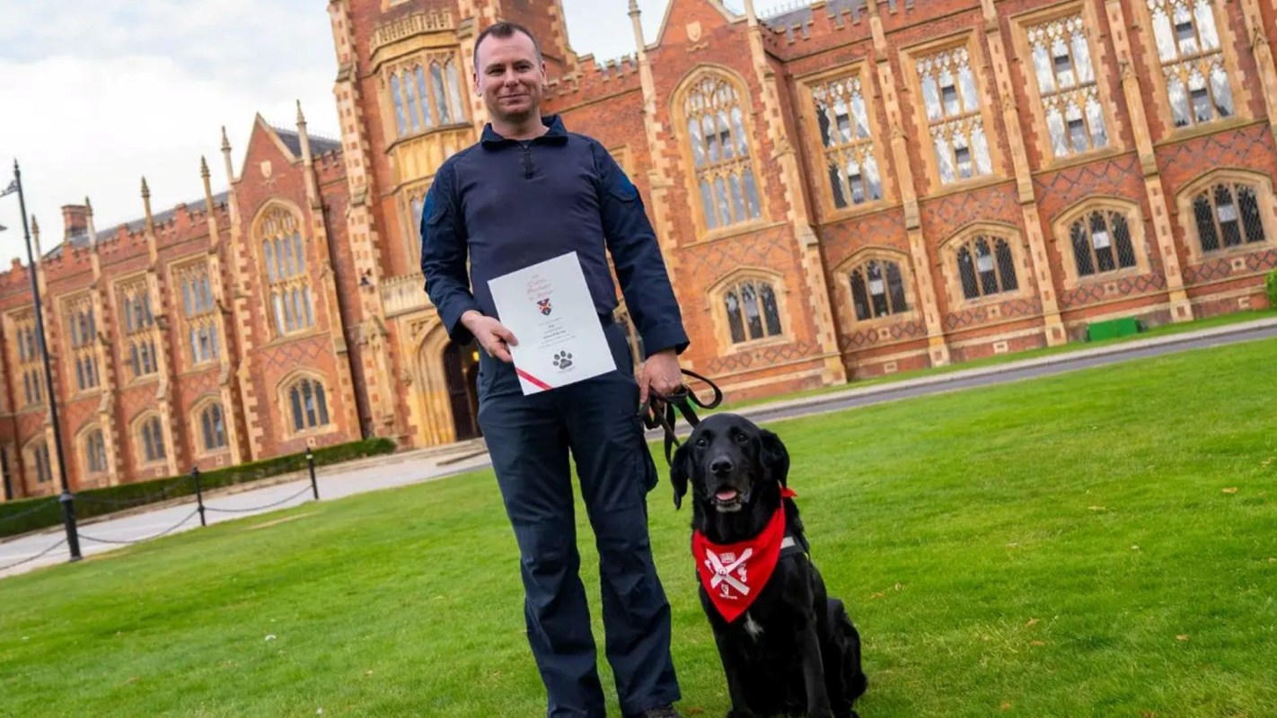 Search and rescue dog Max Gray, with owner Ryan.