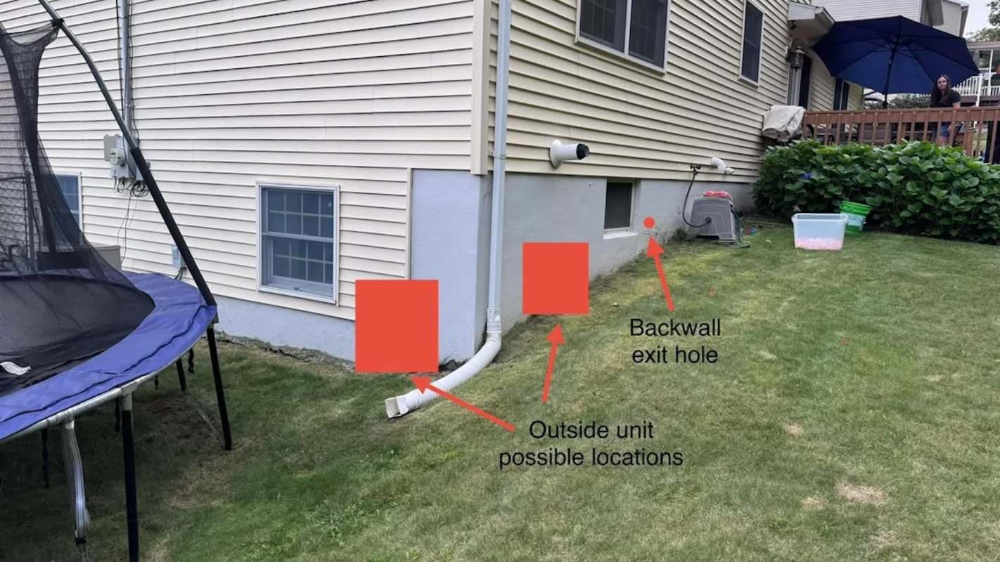 A overlay with potential mini-split locations outside a house.