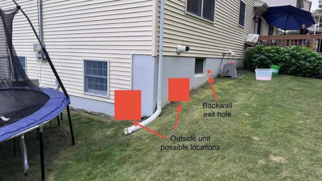 A overlay with potential mini-split locations outside a house.