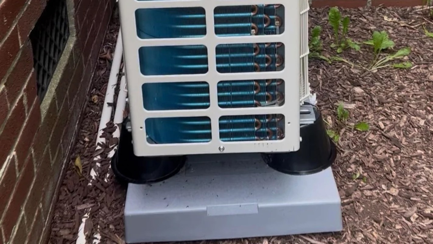 An HVAC on plastic cones.