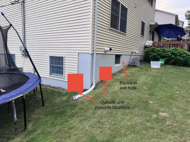 A overlay with potential mini-split locations outside a house.