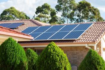 A house with solar panels.