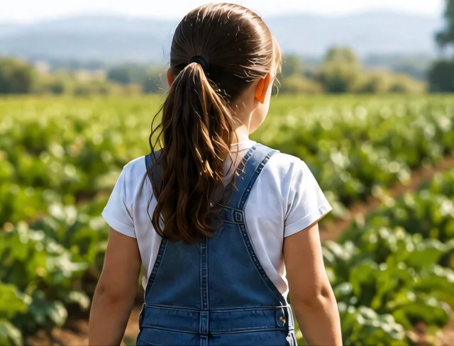 A girl in an agricultural field.