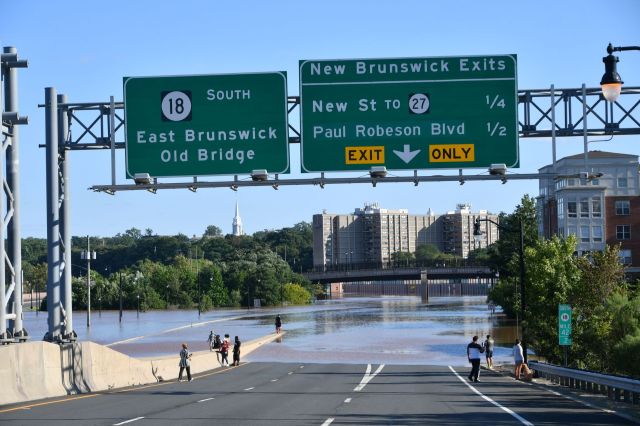 Roadways flooded in New Jersey.