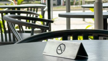 A table with a no smoking sign.