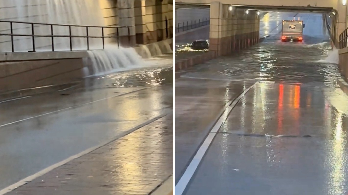A flooded roadway.