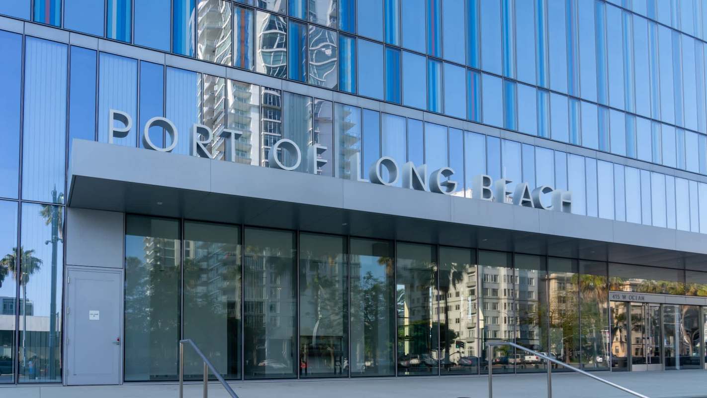 The entrance to a Port of Long Beach building.