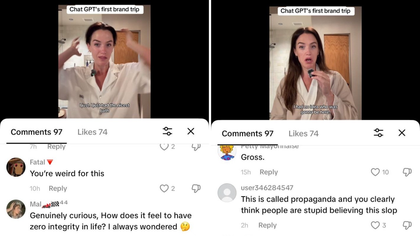 Two screenshots of a TikTok video, with comments below each.