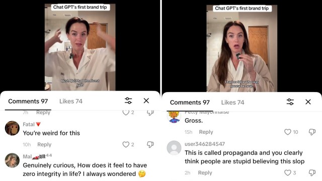 Two screenshots of a TikTok video, with comments below each.