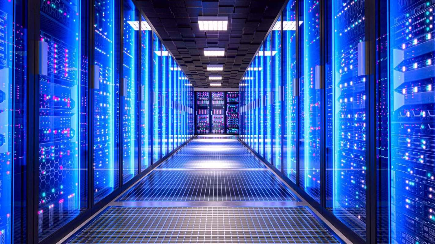 A server room in a data center.