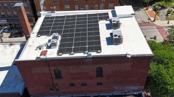 Solar panels on a building's roof.