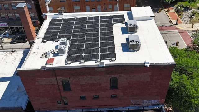 Solar panels on a building's roof.