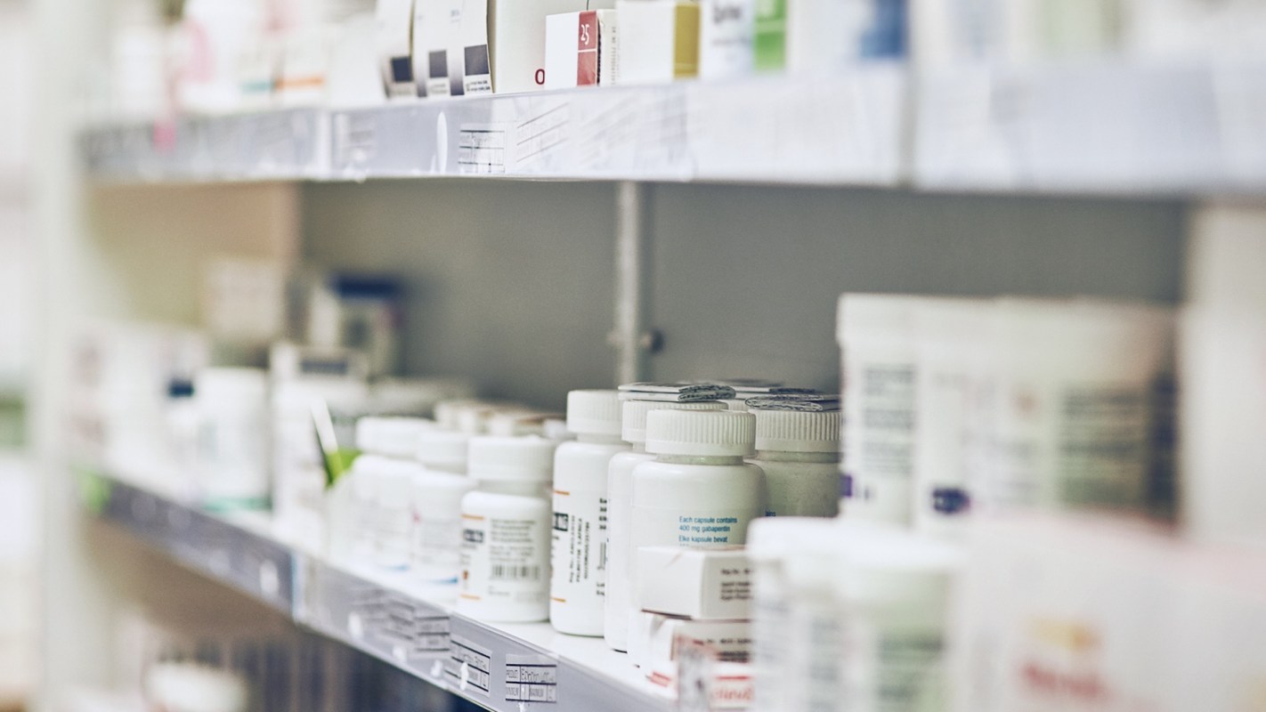 Shelves filled with medication.