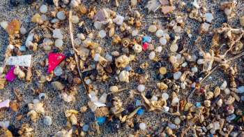 Plastic pellets on a beach.
