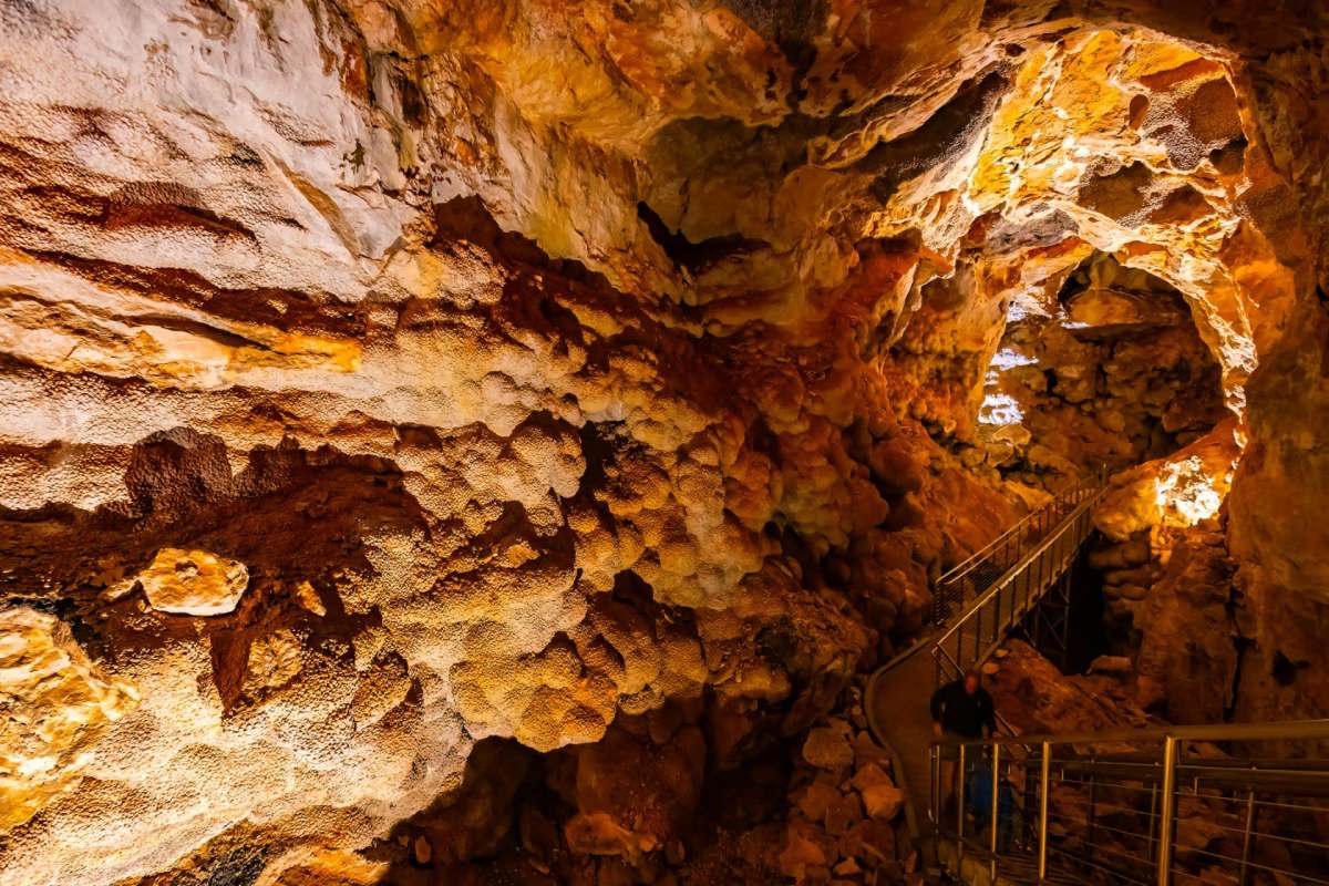 A staircase winds through Jewel Cave in South Dakota