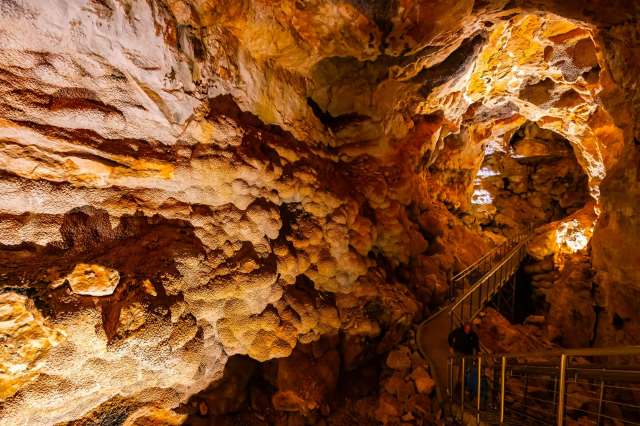 A staircase winds through Jewel Cave in South Dakota