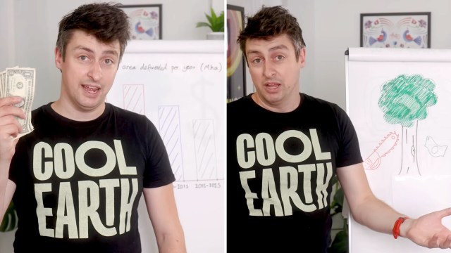 A climate literacy educator holding cash.