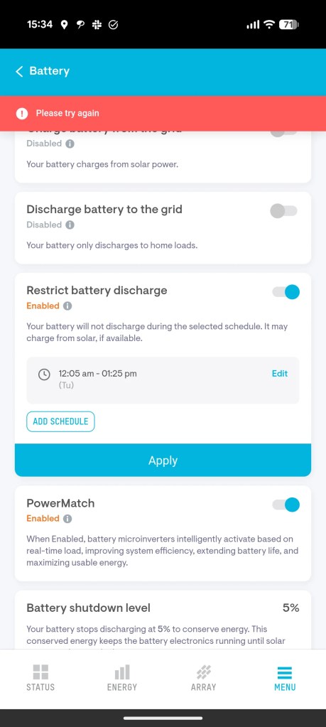 An app screen showing battery options.