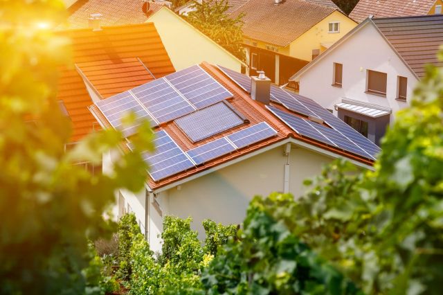 Roof of a house with solar panels