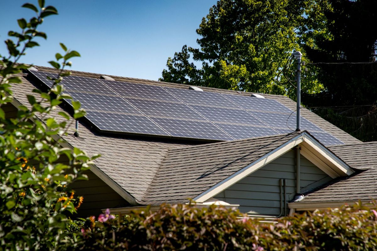 A home with rooftop solar.