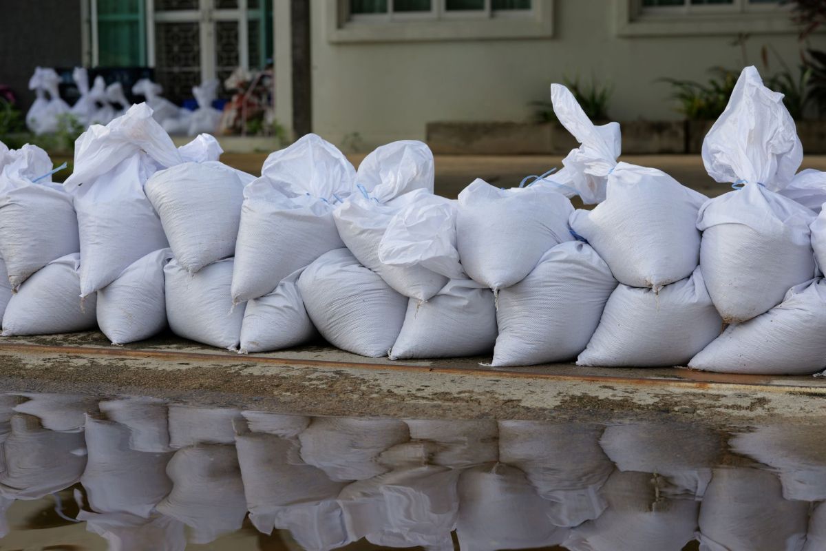 Two rows of sandbags.