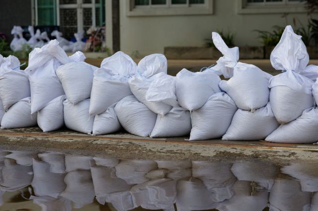Two rows of sandbags.