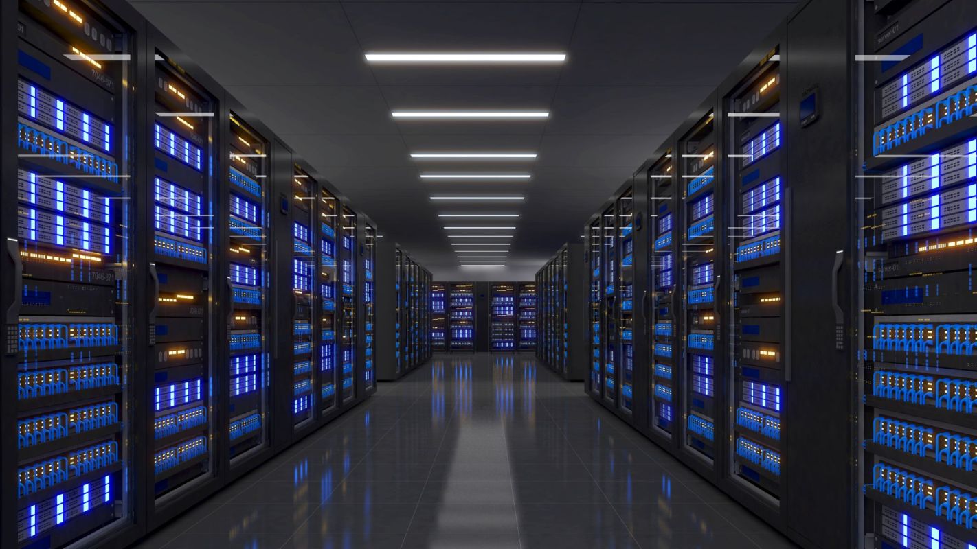 Server racks in a data center.
