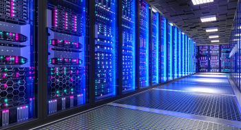 Server racks in a data center.