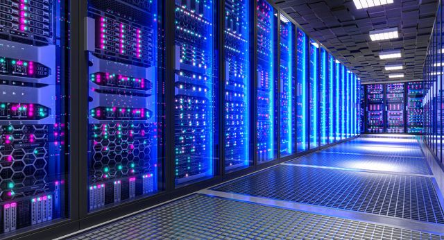 Server racks in a data center.