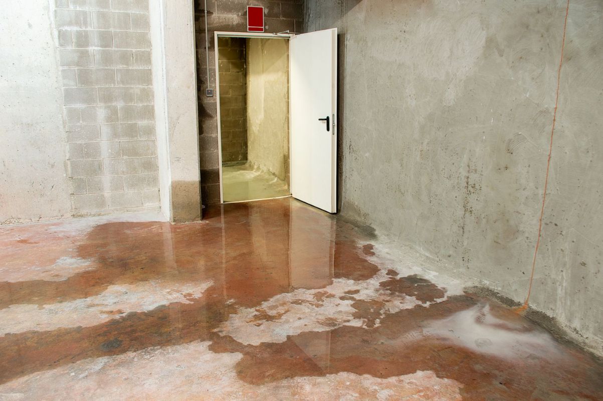 Sewage backup in a basement.