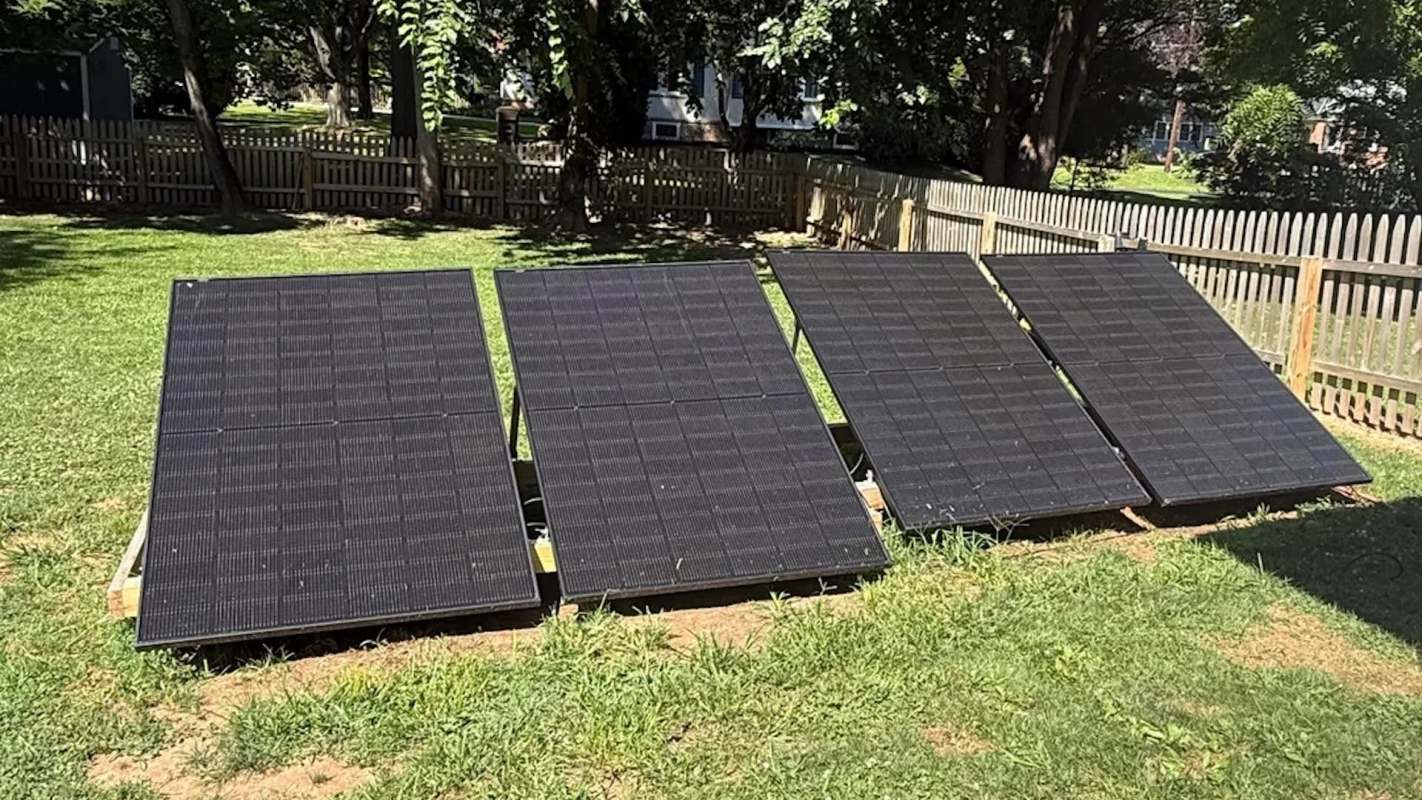 Solar panels on mounts.
