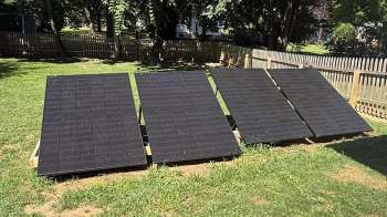Solar panels on mounts.