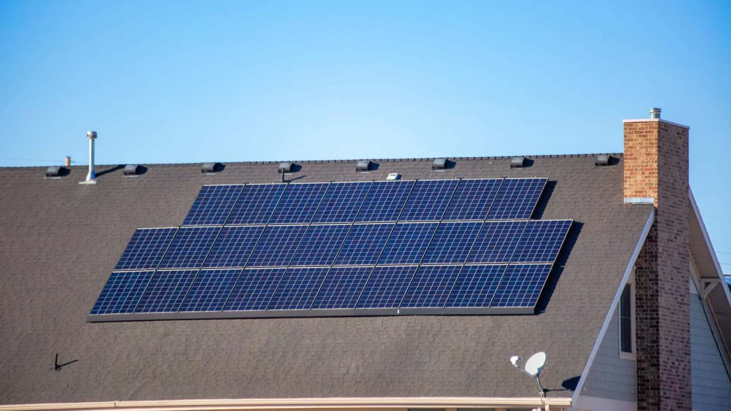 Solar panels installed on a sloped roof.