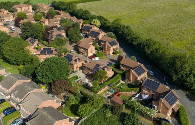 Houses with solar panels.
