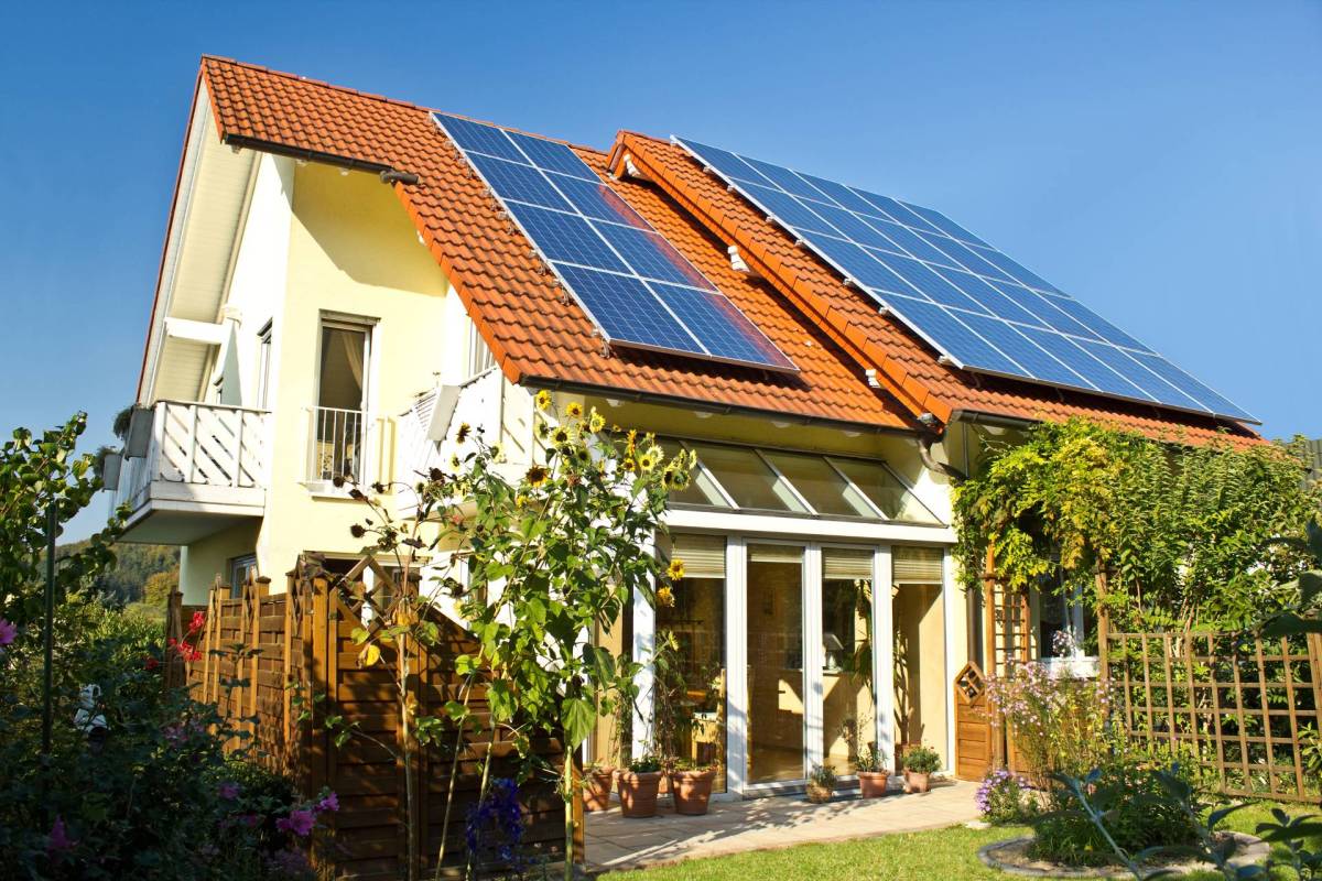 A house with solar panels.
