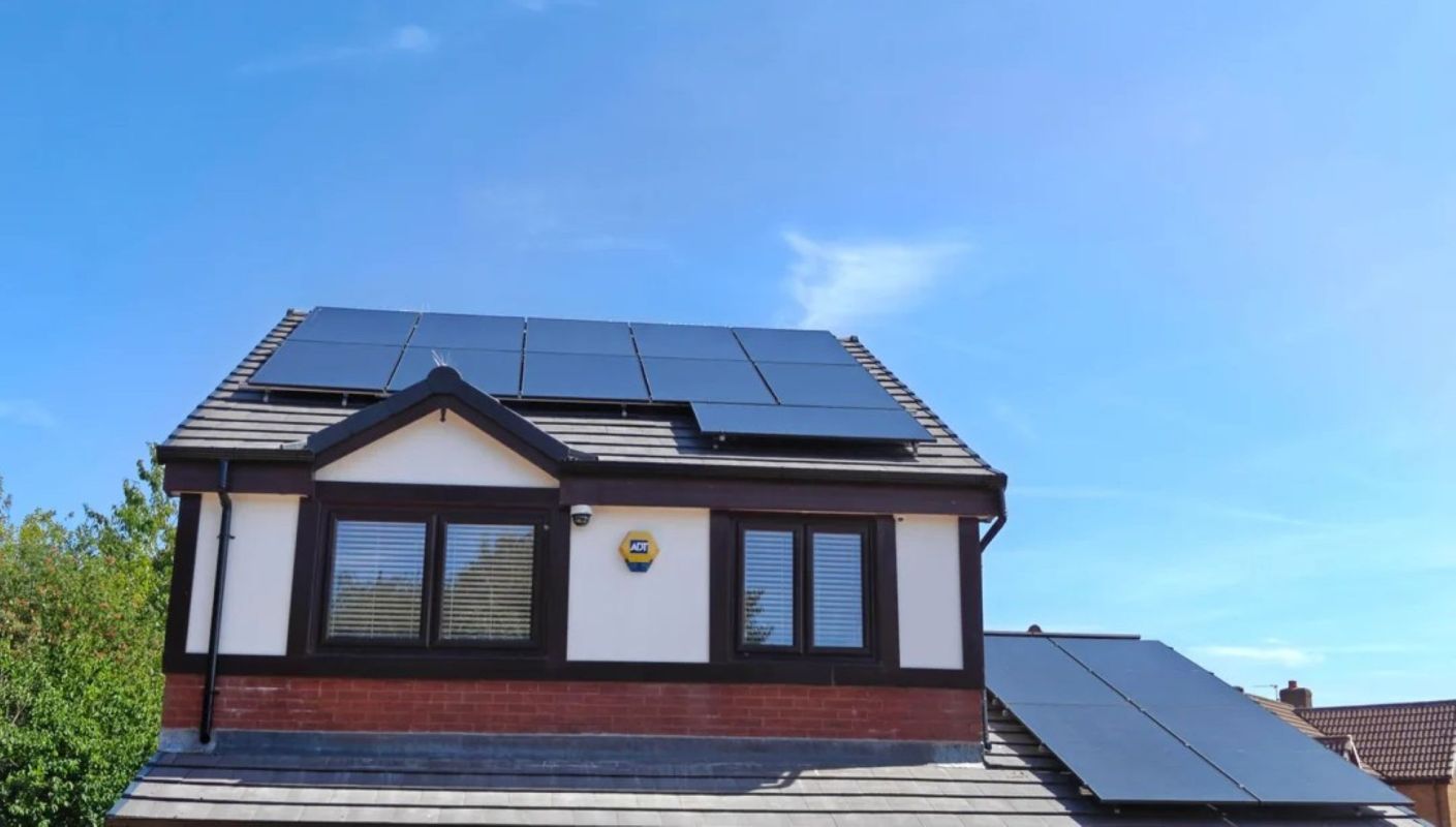 A house with solar panels.