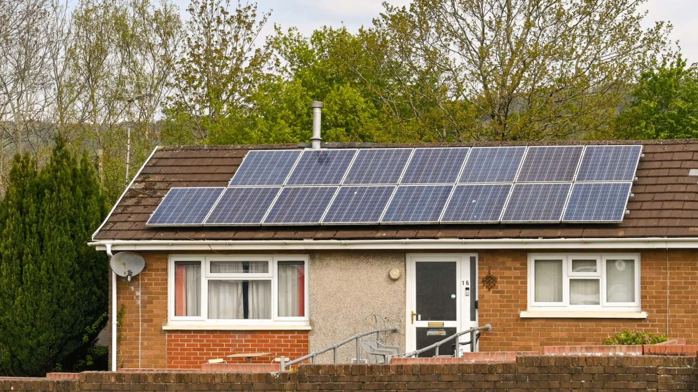 A house with solar panels.