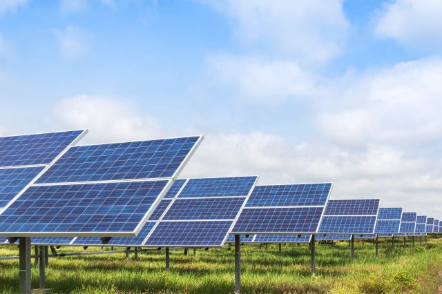 A farm with solar panels.