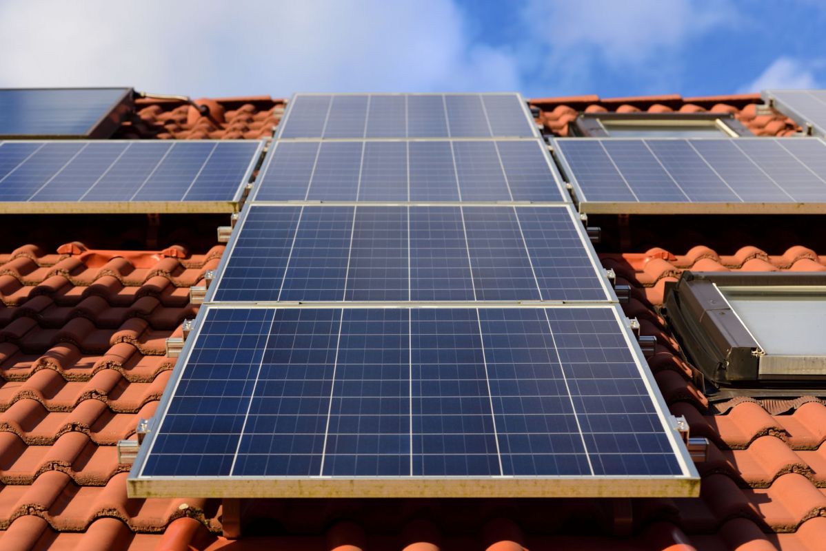 Solar panels on the roof of a house.