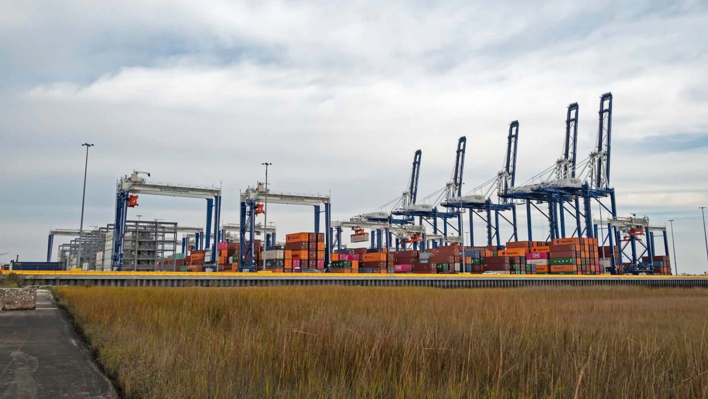 Shipping containers at a port.