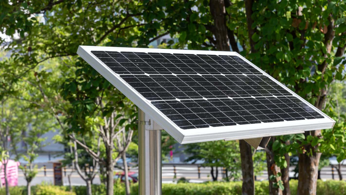 A solar panel on a mount.