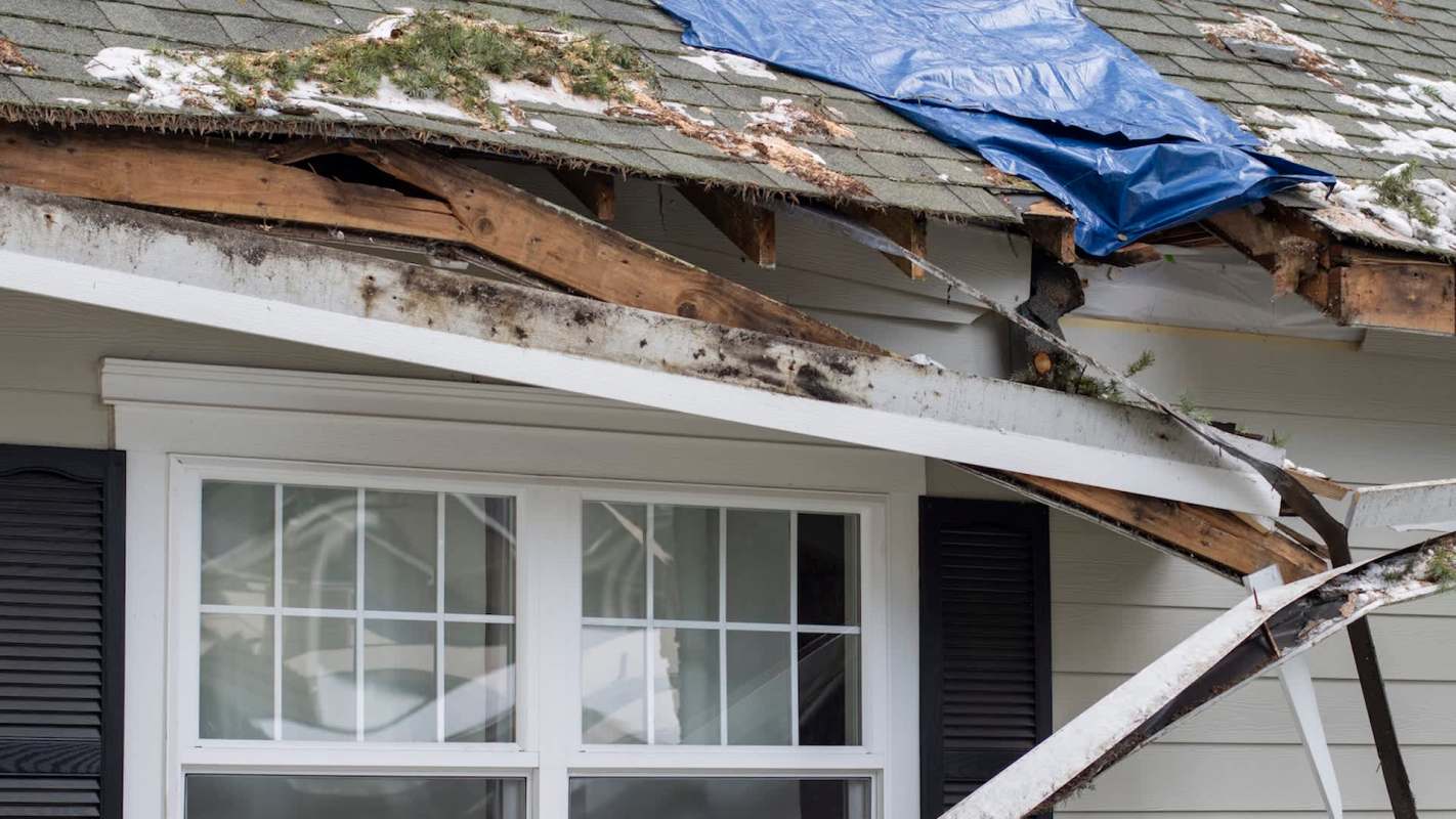 A roof with storm damage.