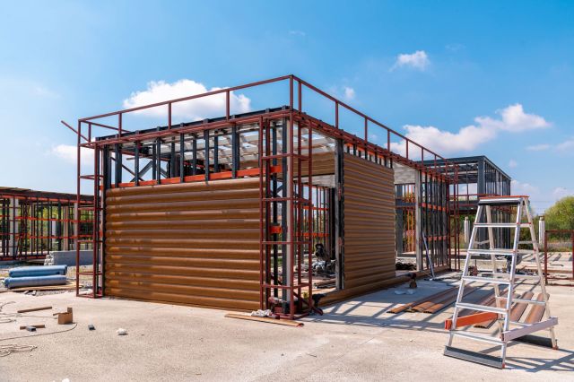 The construction of a tiny home.