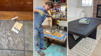 A thrifter upcycling a coffee table.