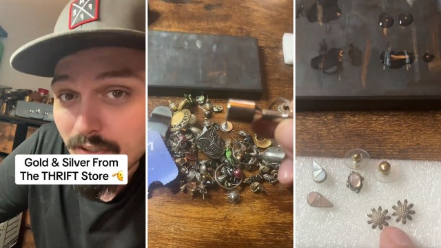 A thrifter testing silver and gold.