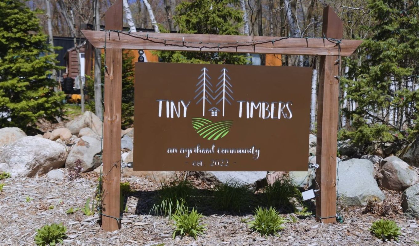 A Tiny Timbers sign.