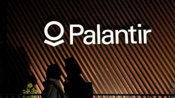 An illuminated Palantir sign.